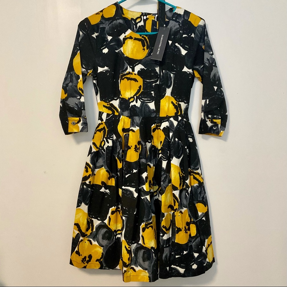 Samantha Sung A-Line Blair Dress Black/Yellow Women's 0